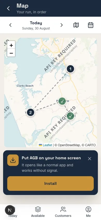 AGB driver app, map view